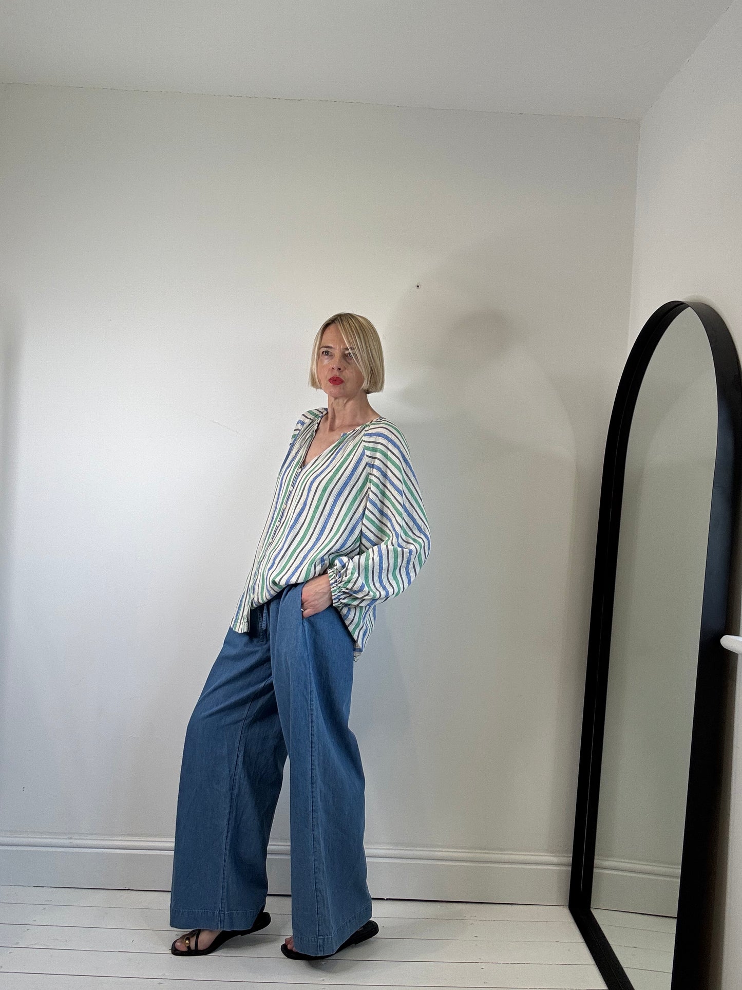 Linen lurex stripe blouse