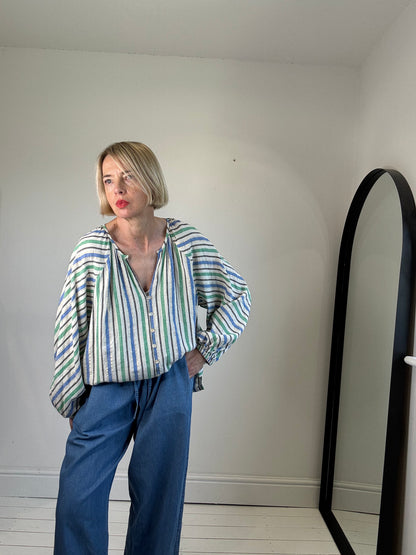 Linen lurex stripe blouse
