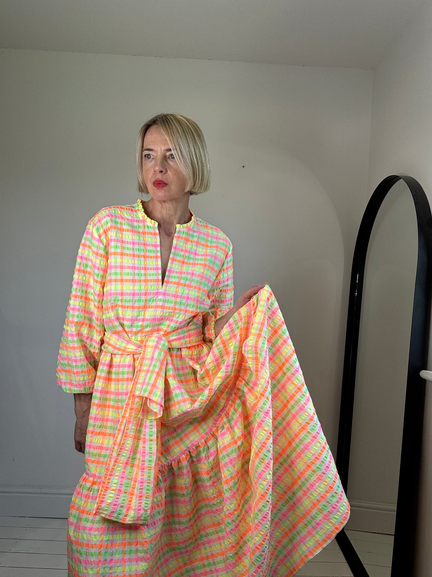 JUSTINE TABAK fluro check dress