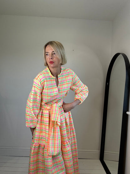 JUSTINE TABAK fluro check dress