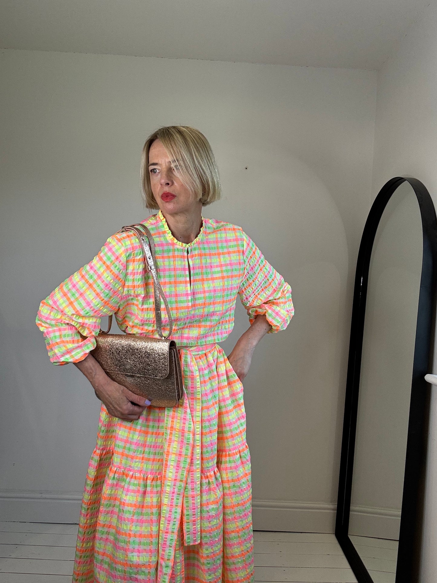 JUSTINE TABAK fluro check dress