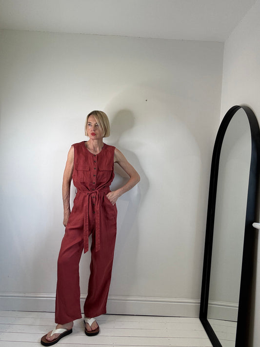 Linen belted jumpsuit