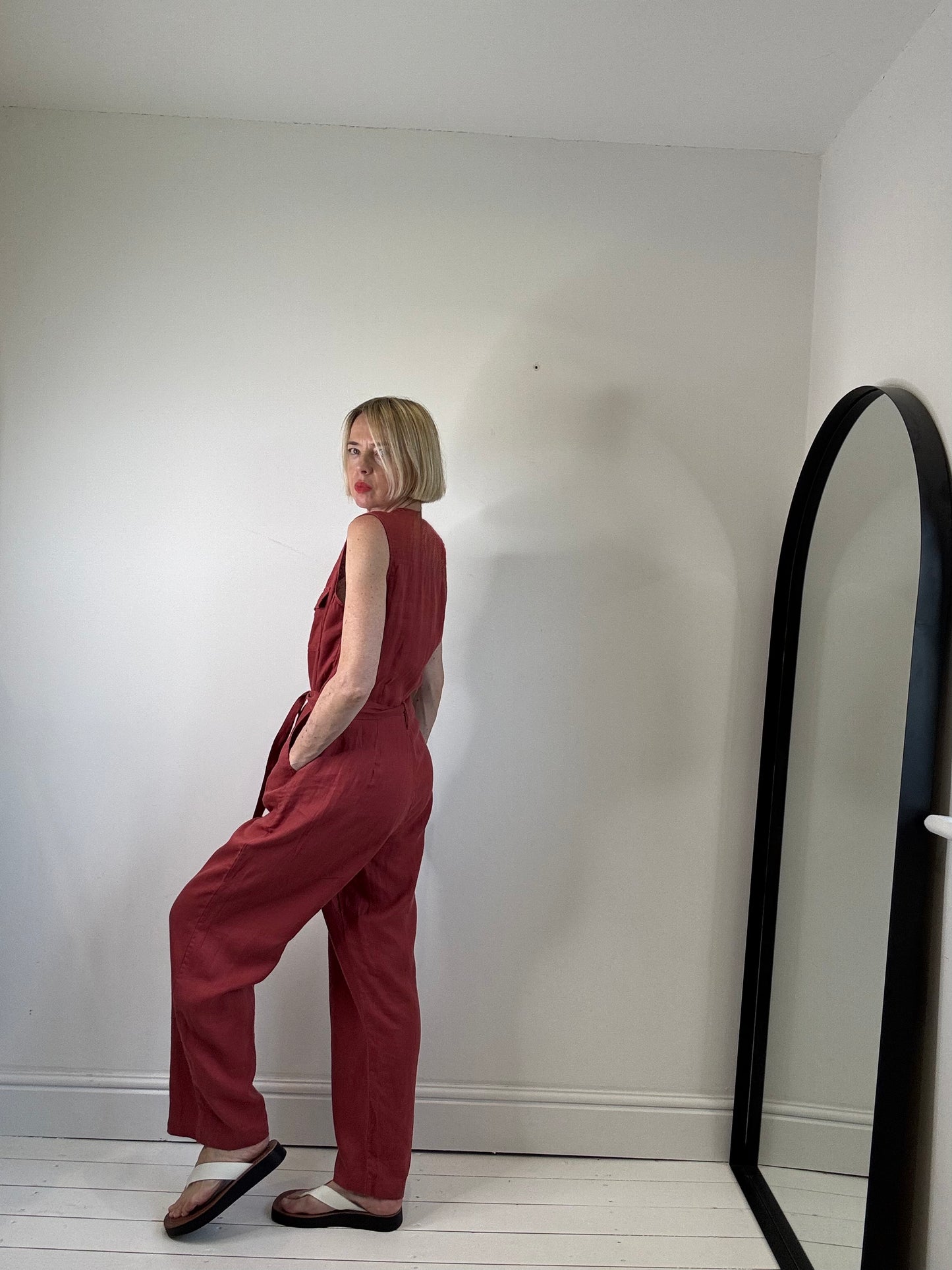 Linen belted jumpsuit