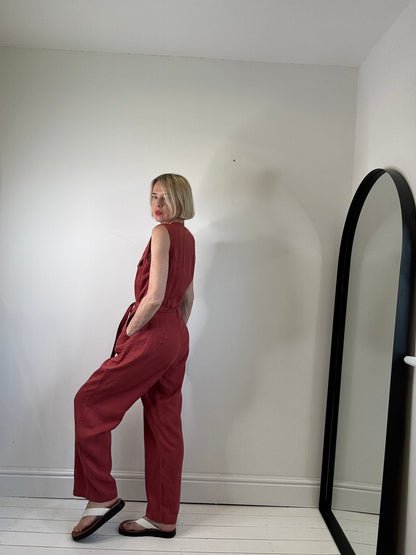 Linen belted jumpsuit