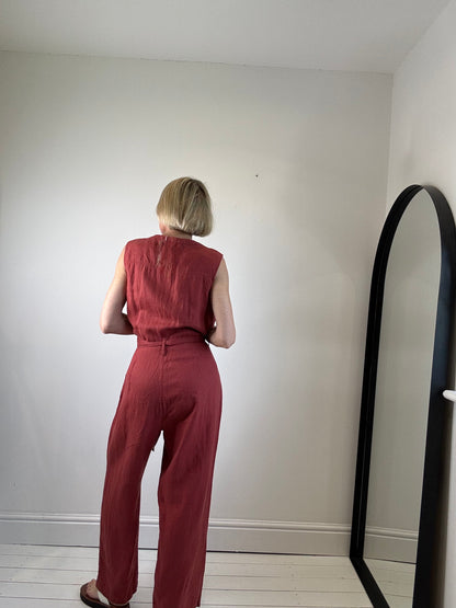 Linen belted jumpsuit
