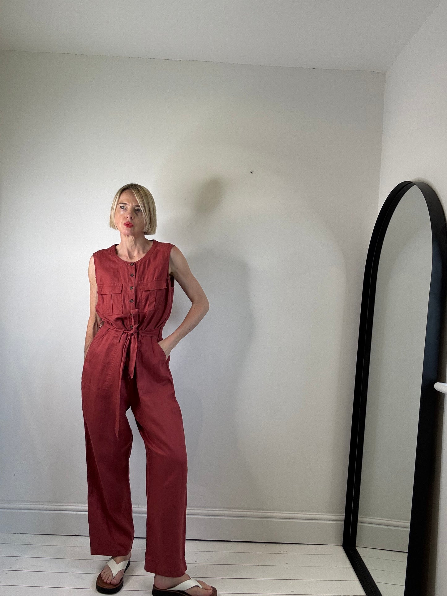 Linen belted jumpsuit