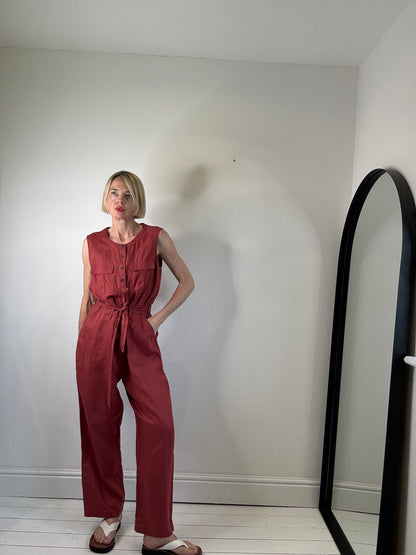 Linen belted jumpsuit