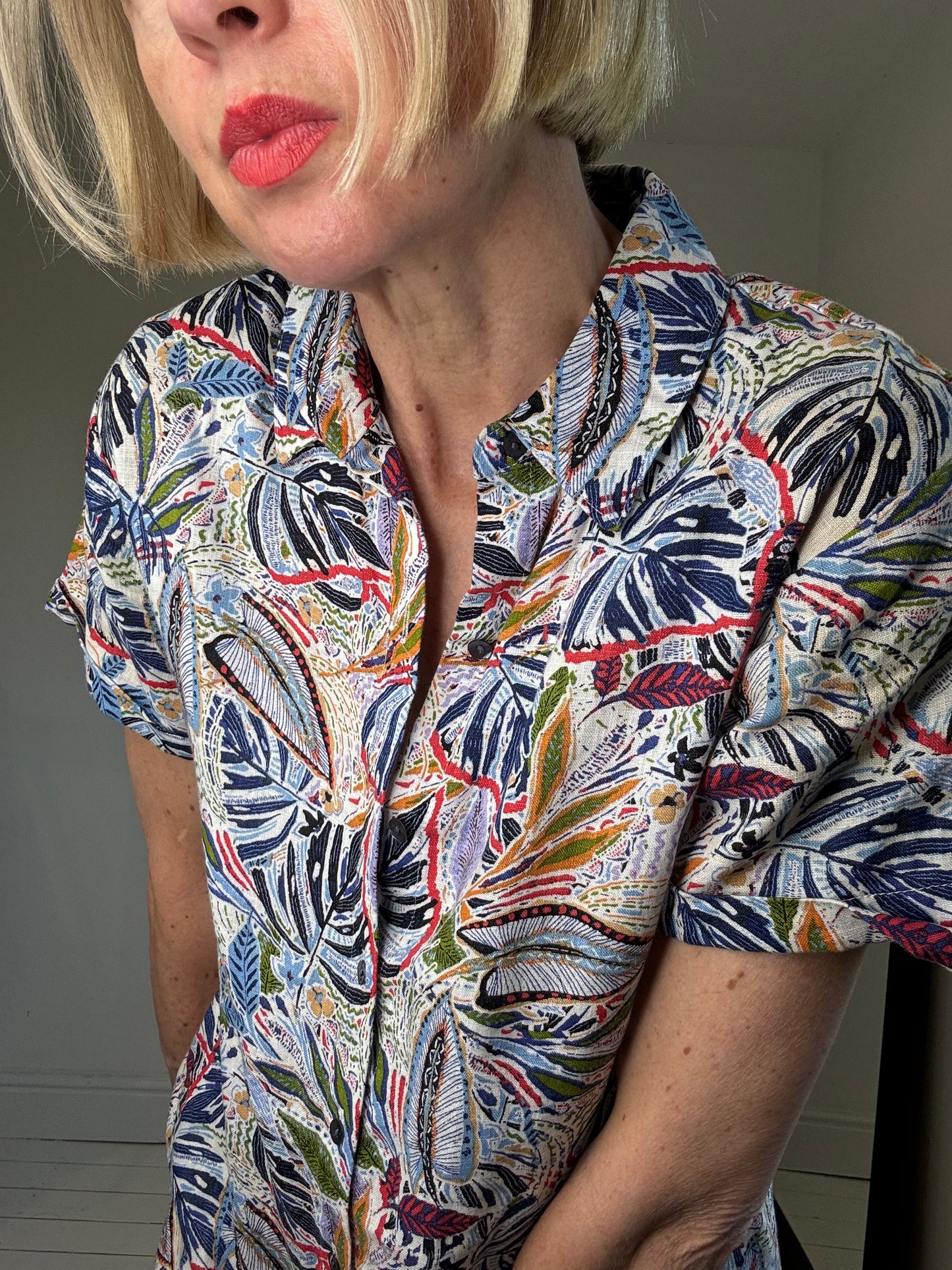 Linen print shirt dress