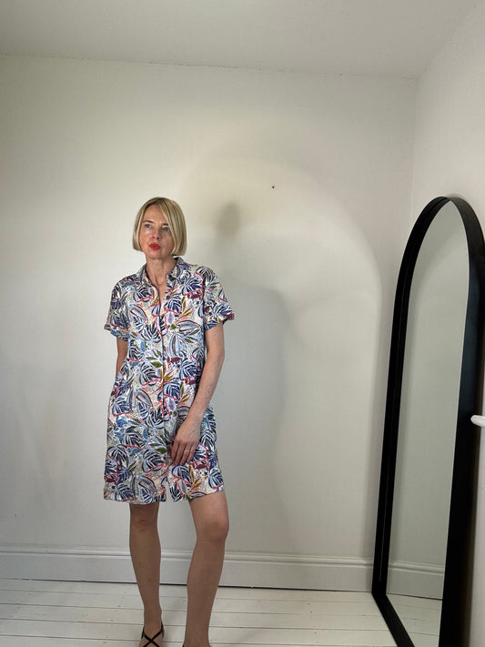 Linen print shirt dress