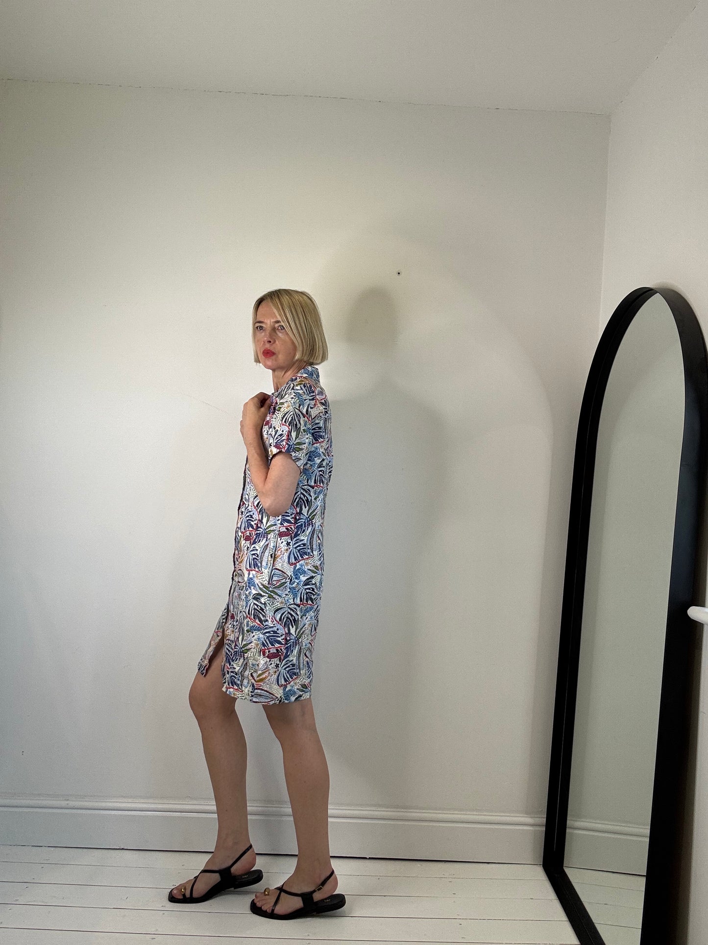 Linen print shirt dress