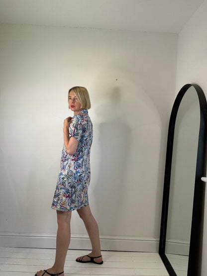 Linen print shirt dress