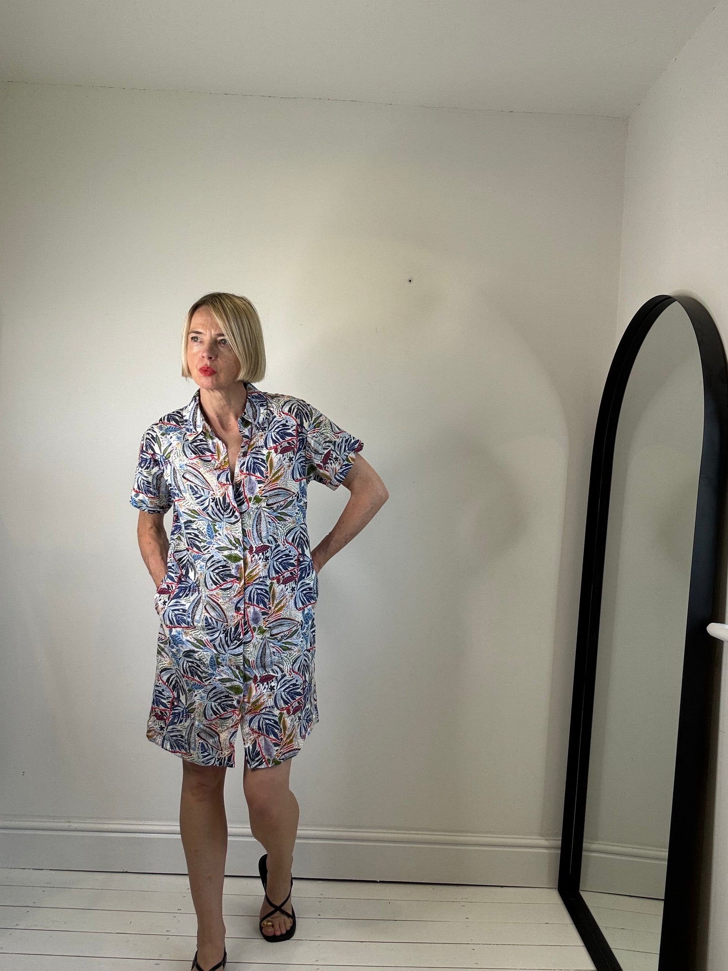 Linen print shirt dress