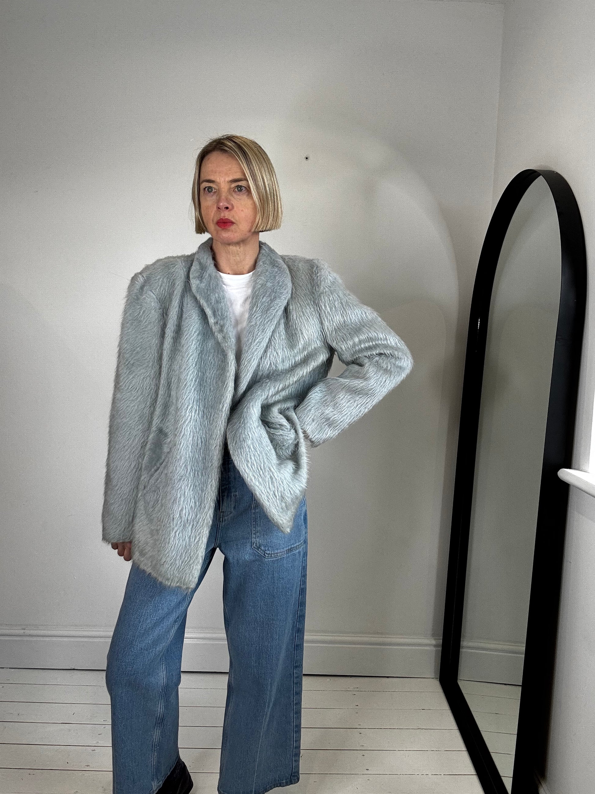 angora vintage duck egg blue jacket coat women's