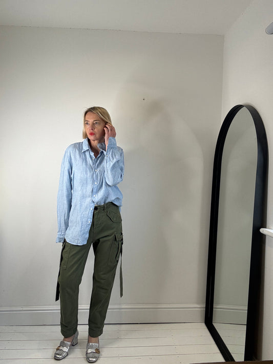 women's linen shirt chambray button through preloved uniqlo
