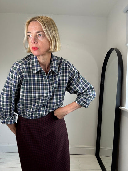 Wool check skirt with box pleat