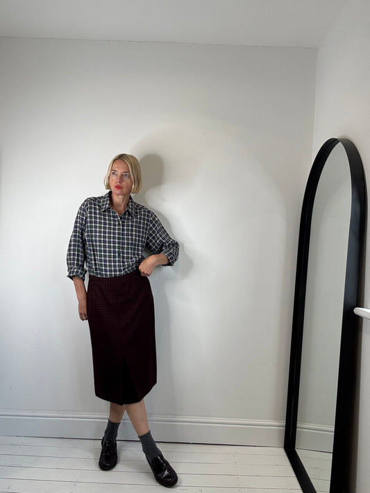 Wool check skirt with box pleat