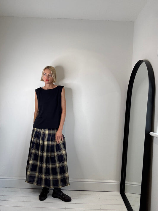 vintage check tartan midi skirt women's preloved the curatory