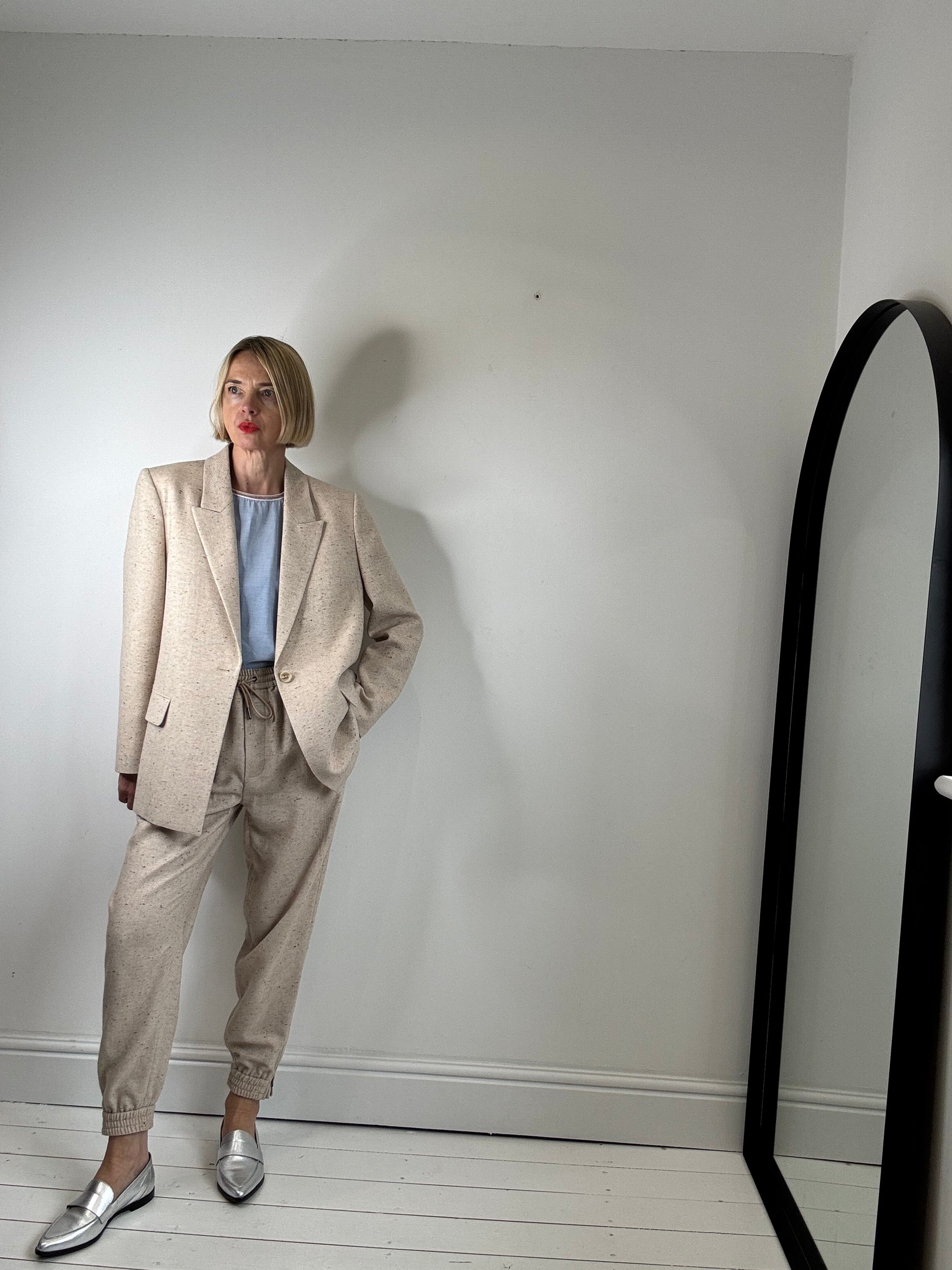 ecru MUNTHE herringbone pick pick textured suit for women