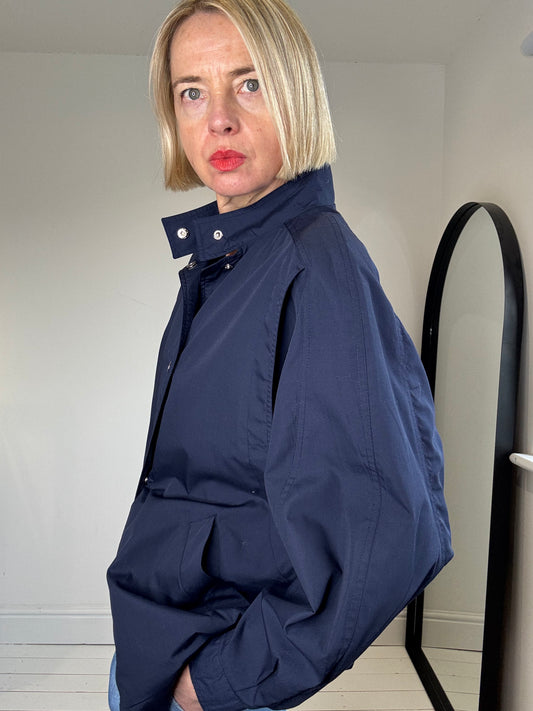 windbreaker casual jacket women's vintage preloved c&a popper front navy blue 80's 