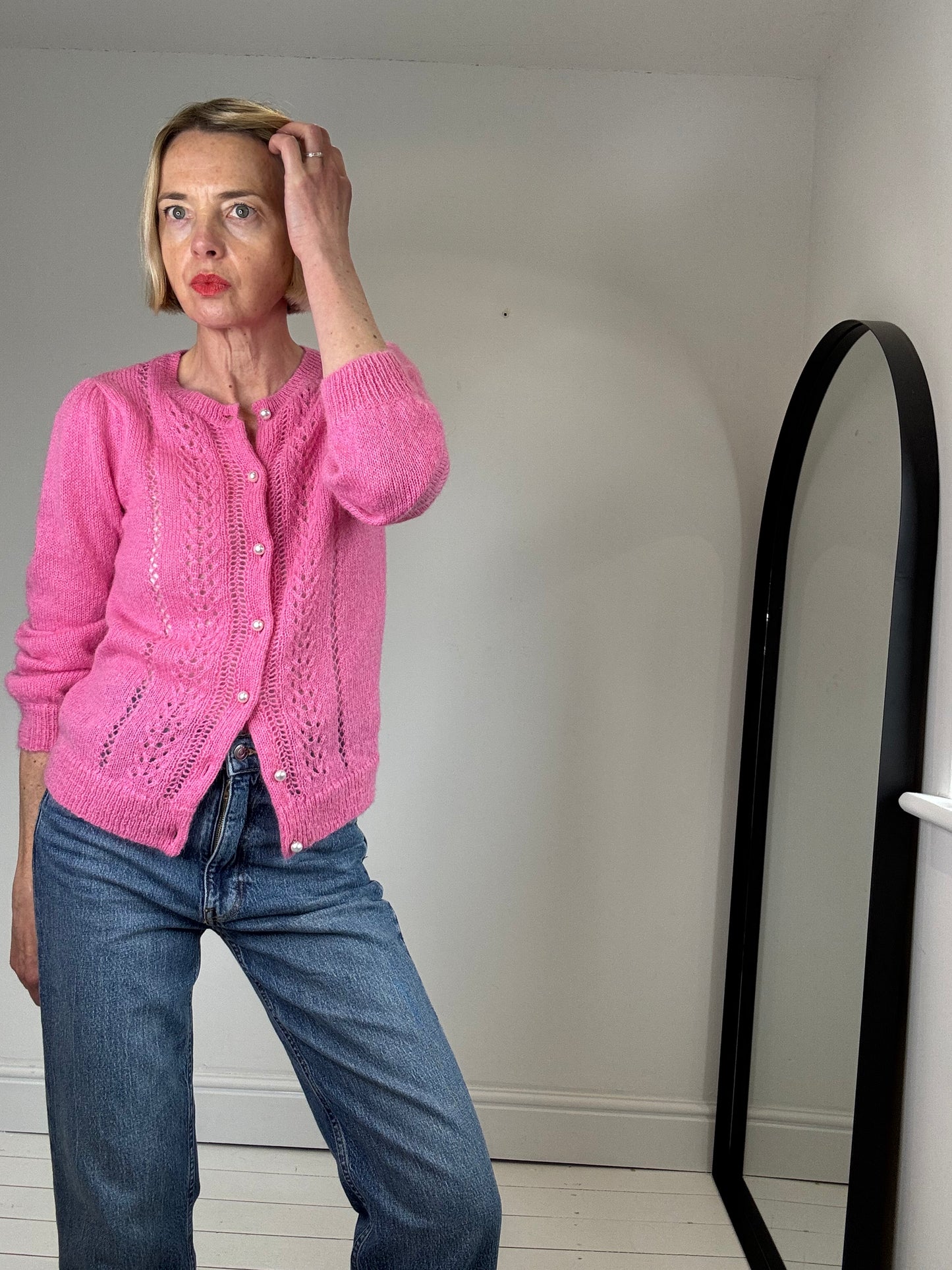 WYSE LONDON pointelle mohair merino mix cardigan