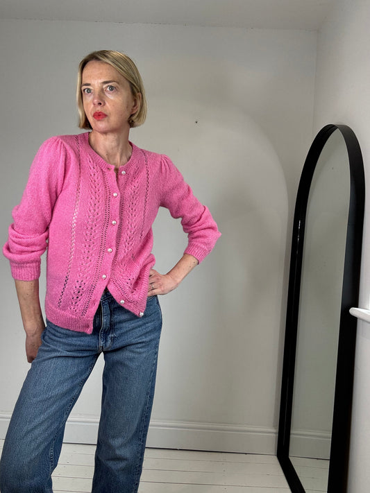 pink WYSE LONDON pointelle mohair merino mix cardigan for women