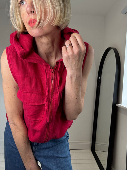Linen hooded gilet