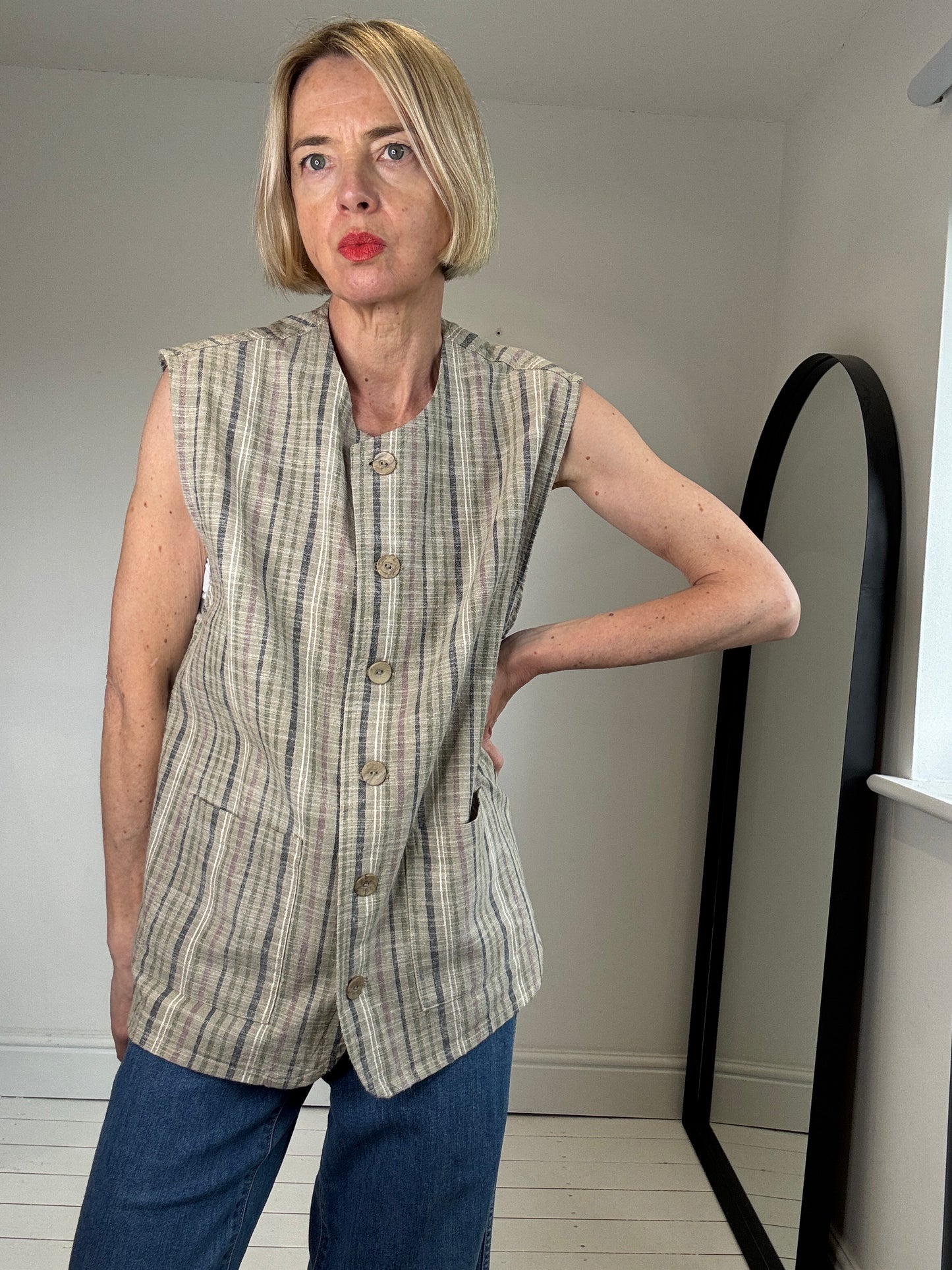 VINTAGE stripe button front