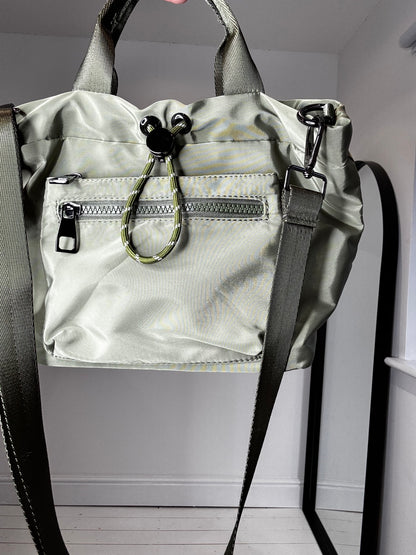khaki nylon tote bag cross body pockets women's preloved