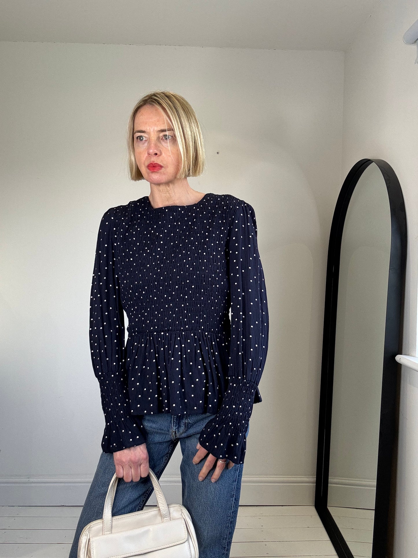 Polka dot smocked top