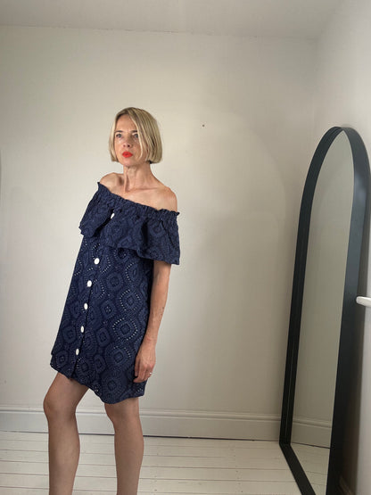 Bardot broderie mini dress