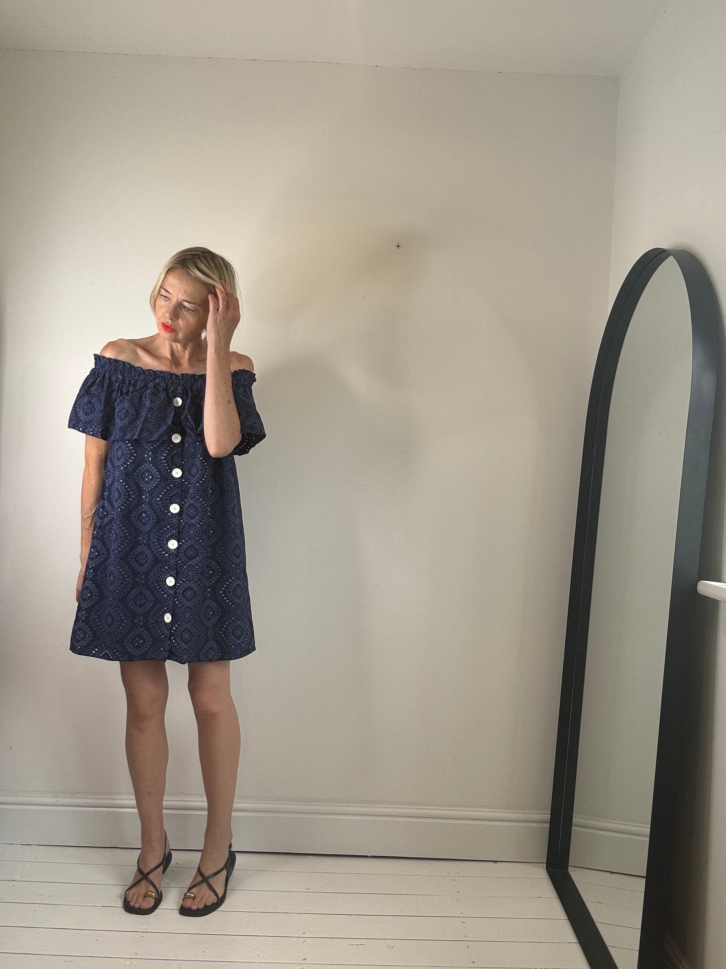 Bardot broderie mini dress