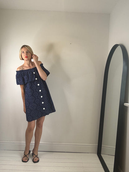 Bardot broderie mini dress