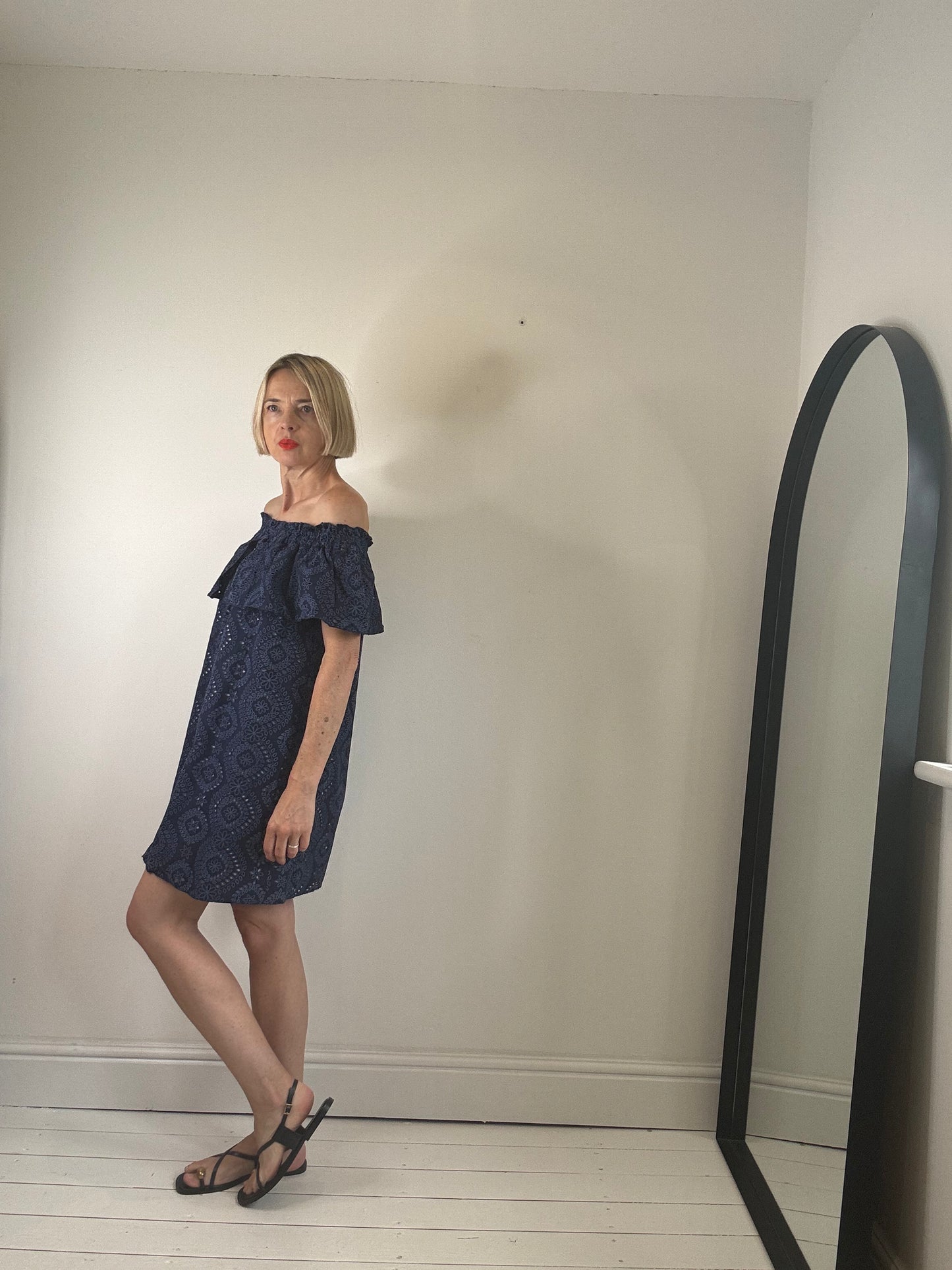 Bardot broderie mini dress
