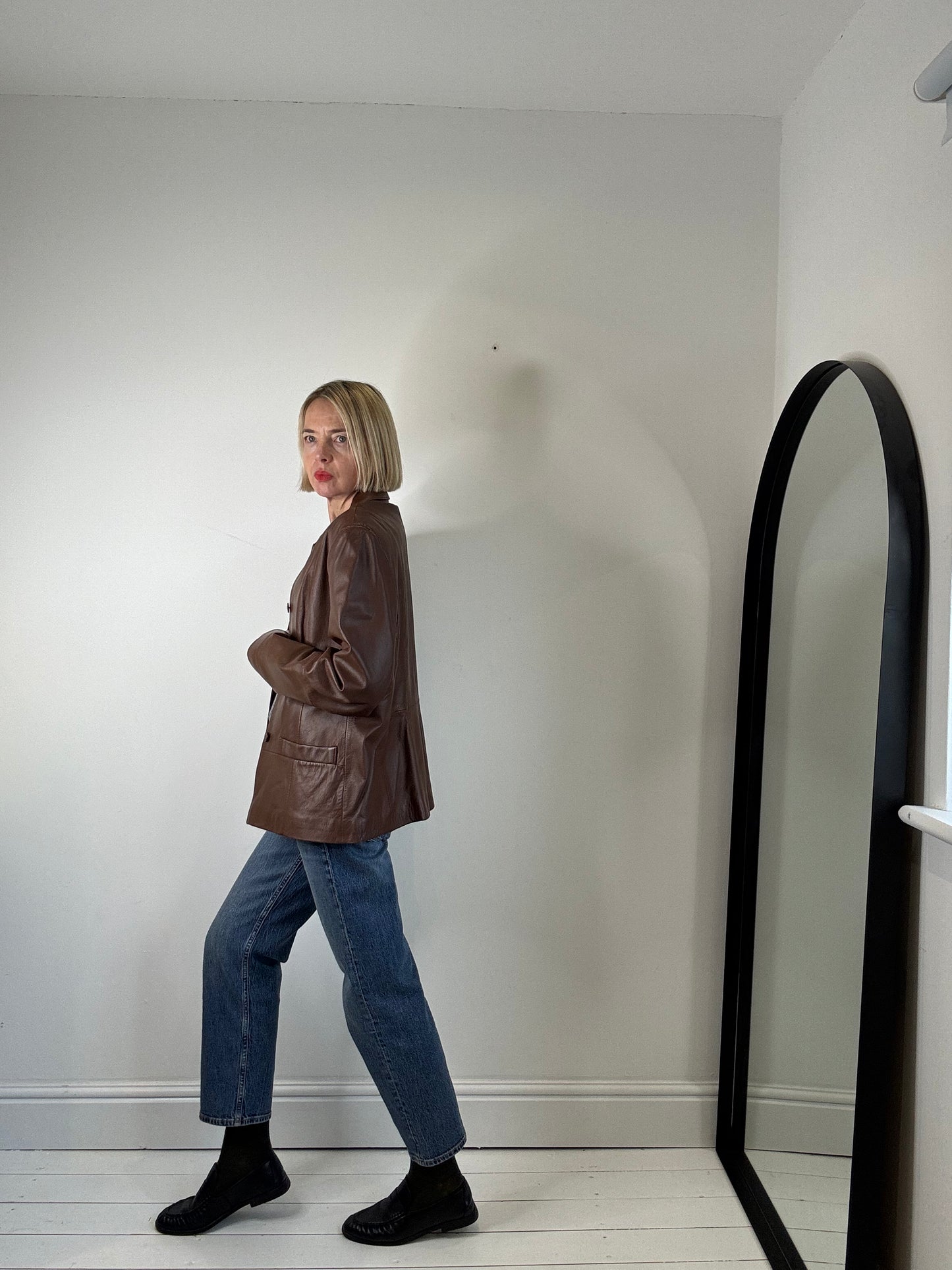 Buttoned leather jacket