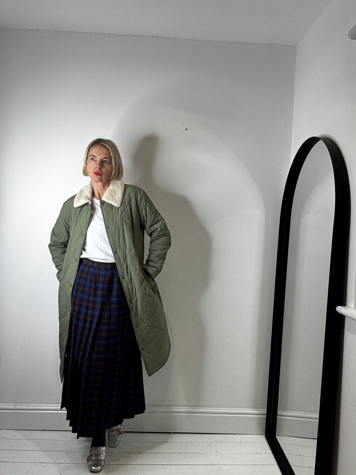 Borg collar quilted coat