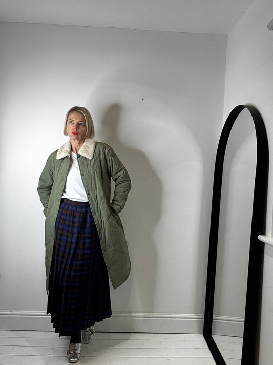 Borg collar quilted coat