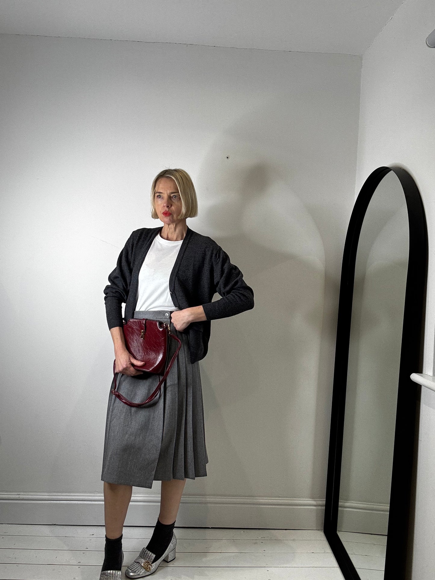 jaeger vintage grey wrap wool pleated kilt skirt women's 