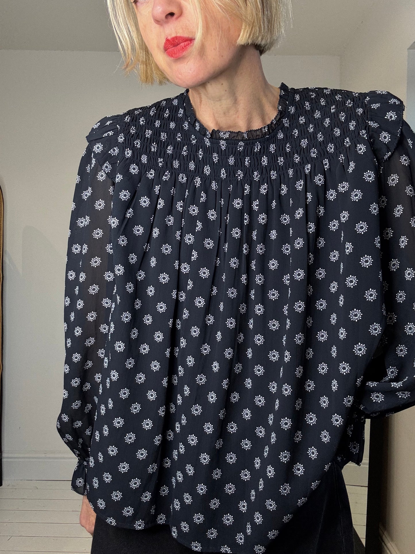 Printed lined smock top