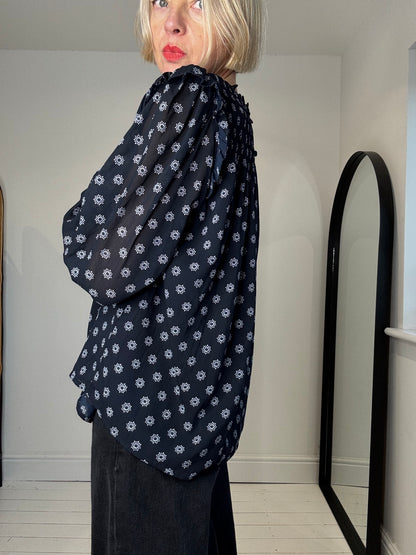 Printed lined smock top