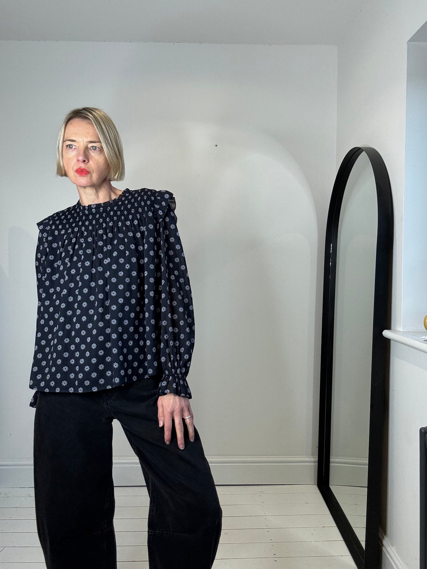 Printed lined smock top