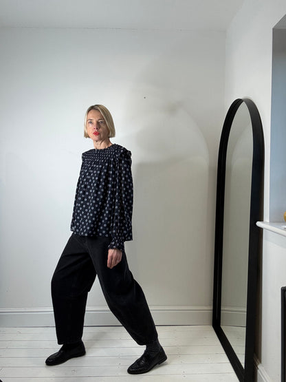 Printed lined smock top