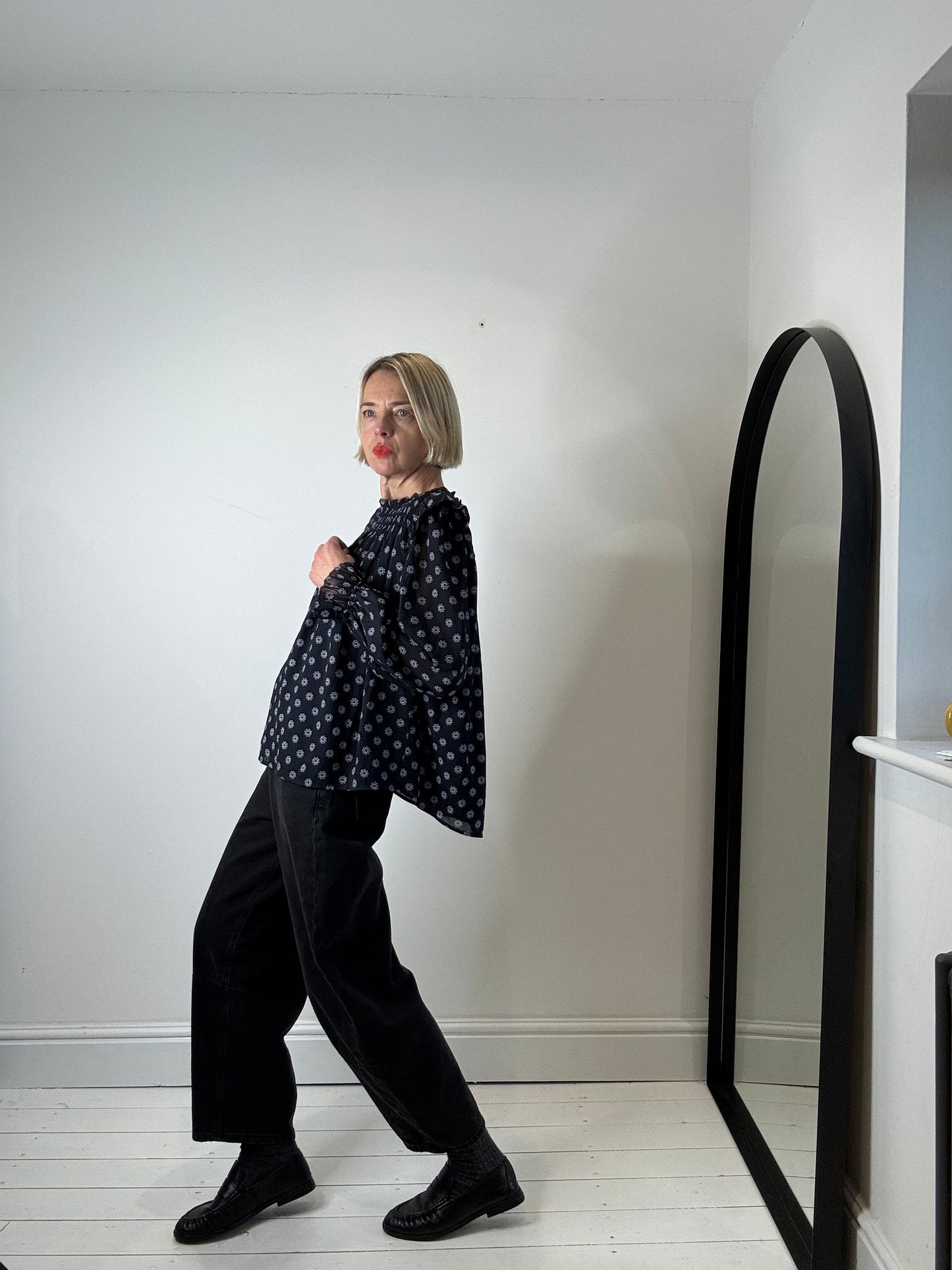 Printed lined smock top