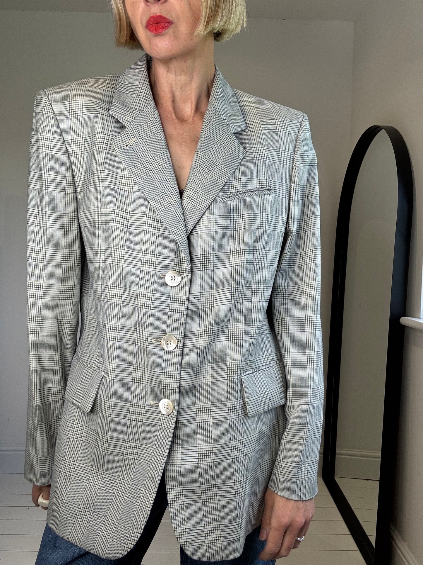 VINTAGE JOBIS check tailored wool blazer