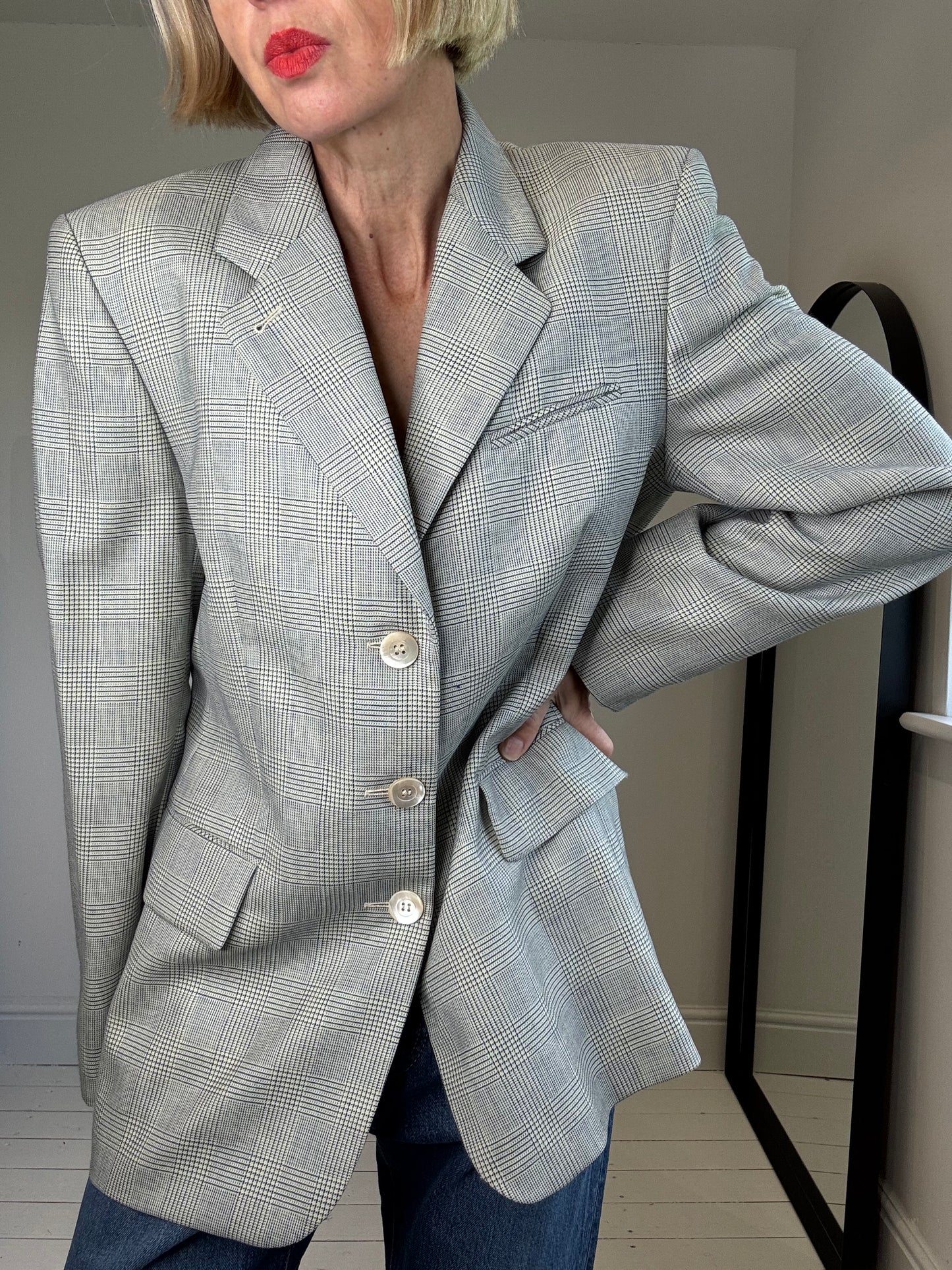 VINTAGE JOBIS check tailored wool blazer