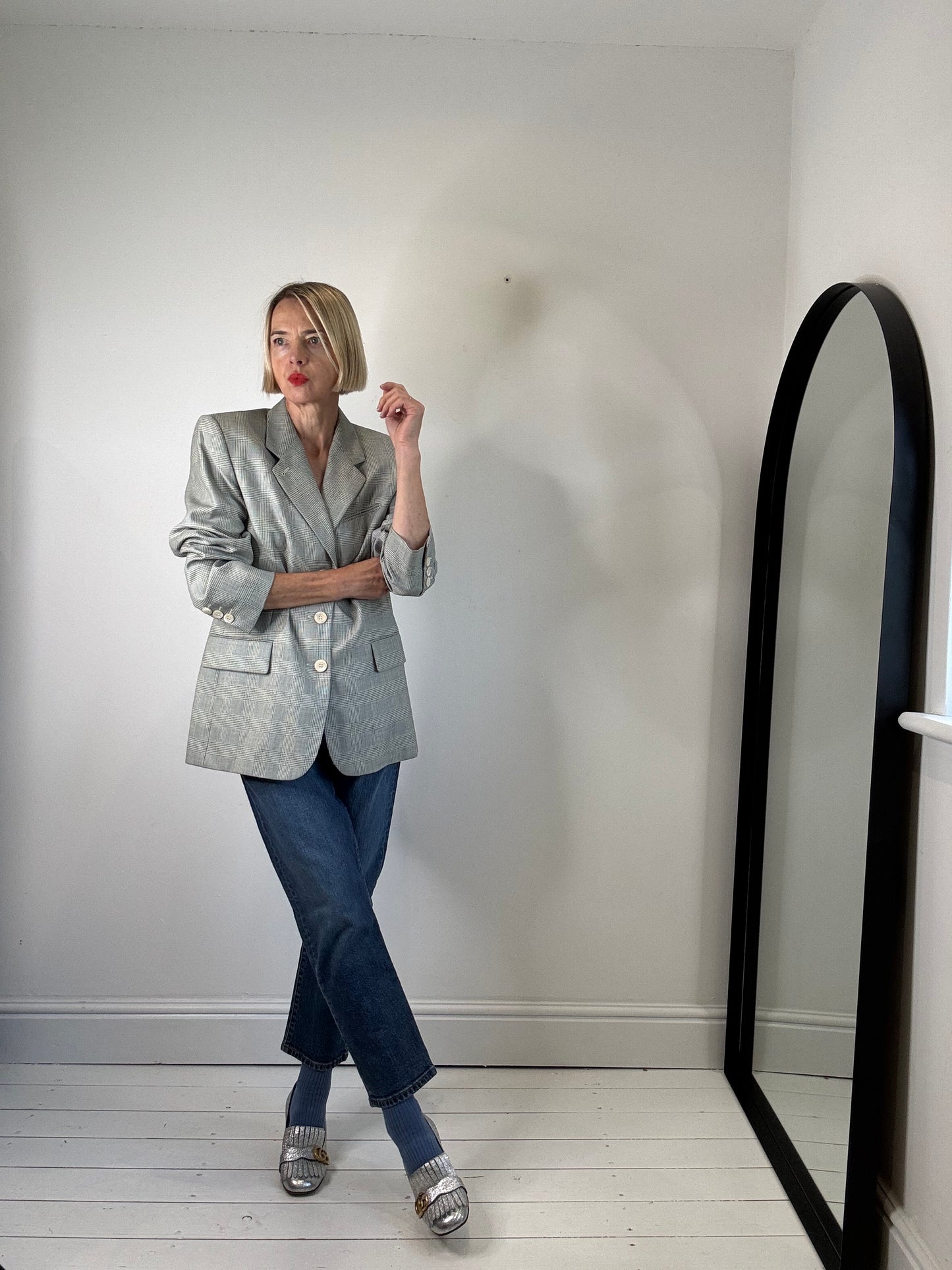 VINTAGE JOBIS check tailored wool blazer