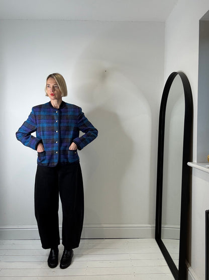 VINTAGE collarless check jacket