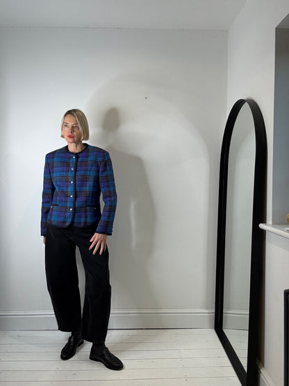 VINTAGE collarless check jacket