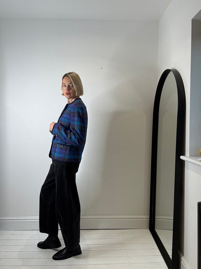 VINTAGE collarless check jacket