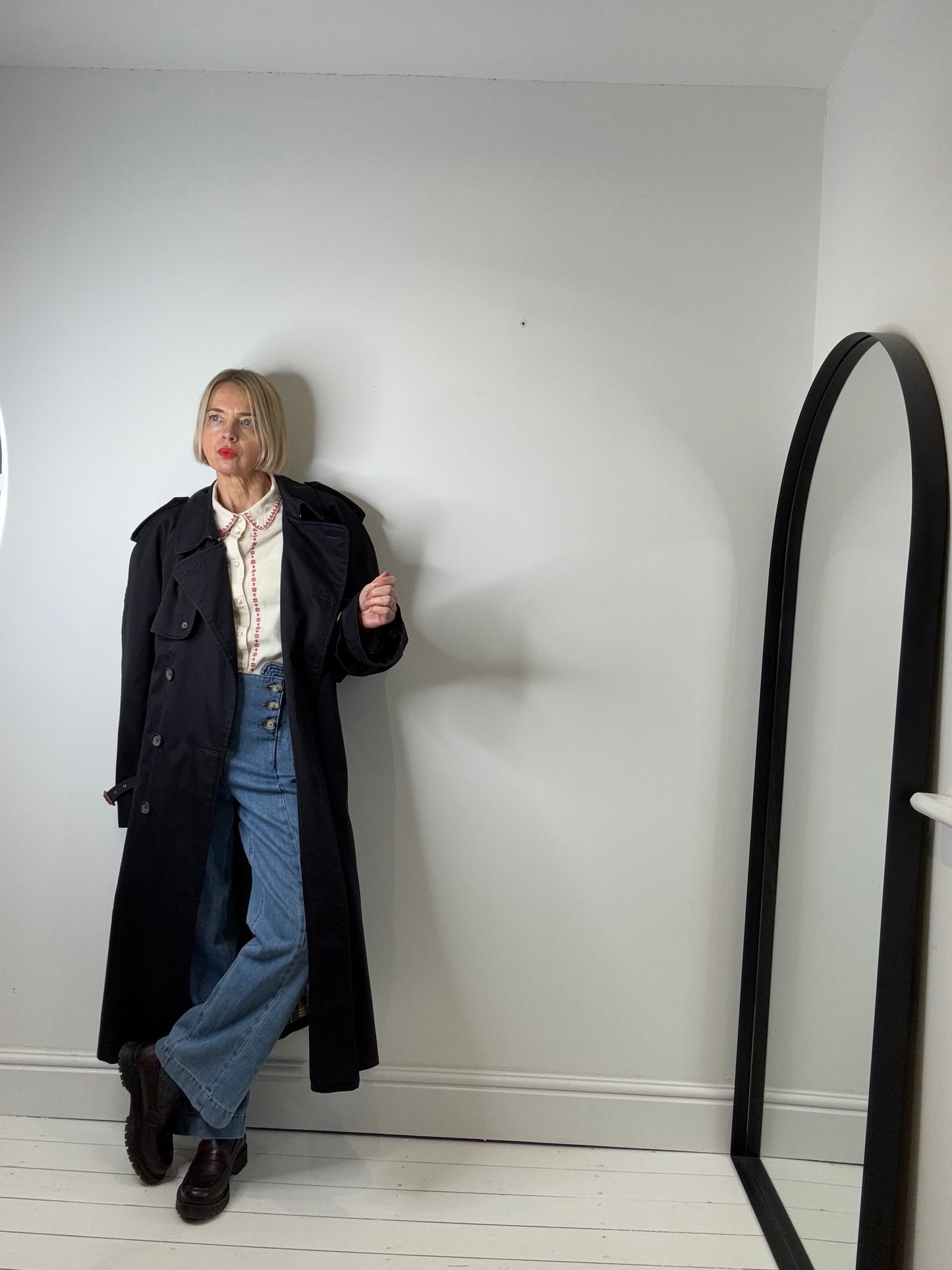 navy GEORGE ARTHUR DUNN check lined trench for women