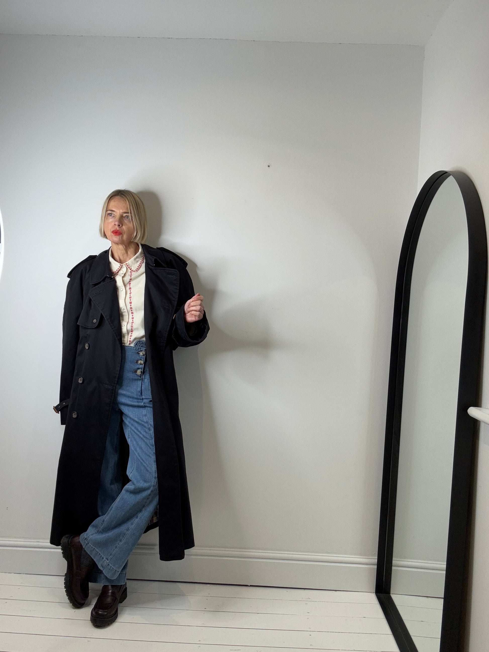 navy GEORGE ARTHUR DUNN check lined trench for women